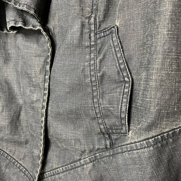 Cabi Jacket Womens Size Medium Black Faded Waxed 100% Linen Cropped Ruffle - Picture 6 of 16